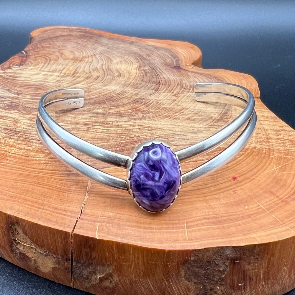 Native American Sterling Silver Charoite Cuff - Picture 10 of 10